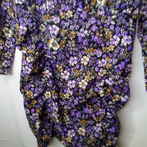 Vero Moda Dress Women S Short Long Sleeve V-Neck Floral Black Purple - Picture 15 of 16